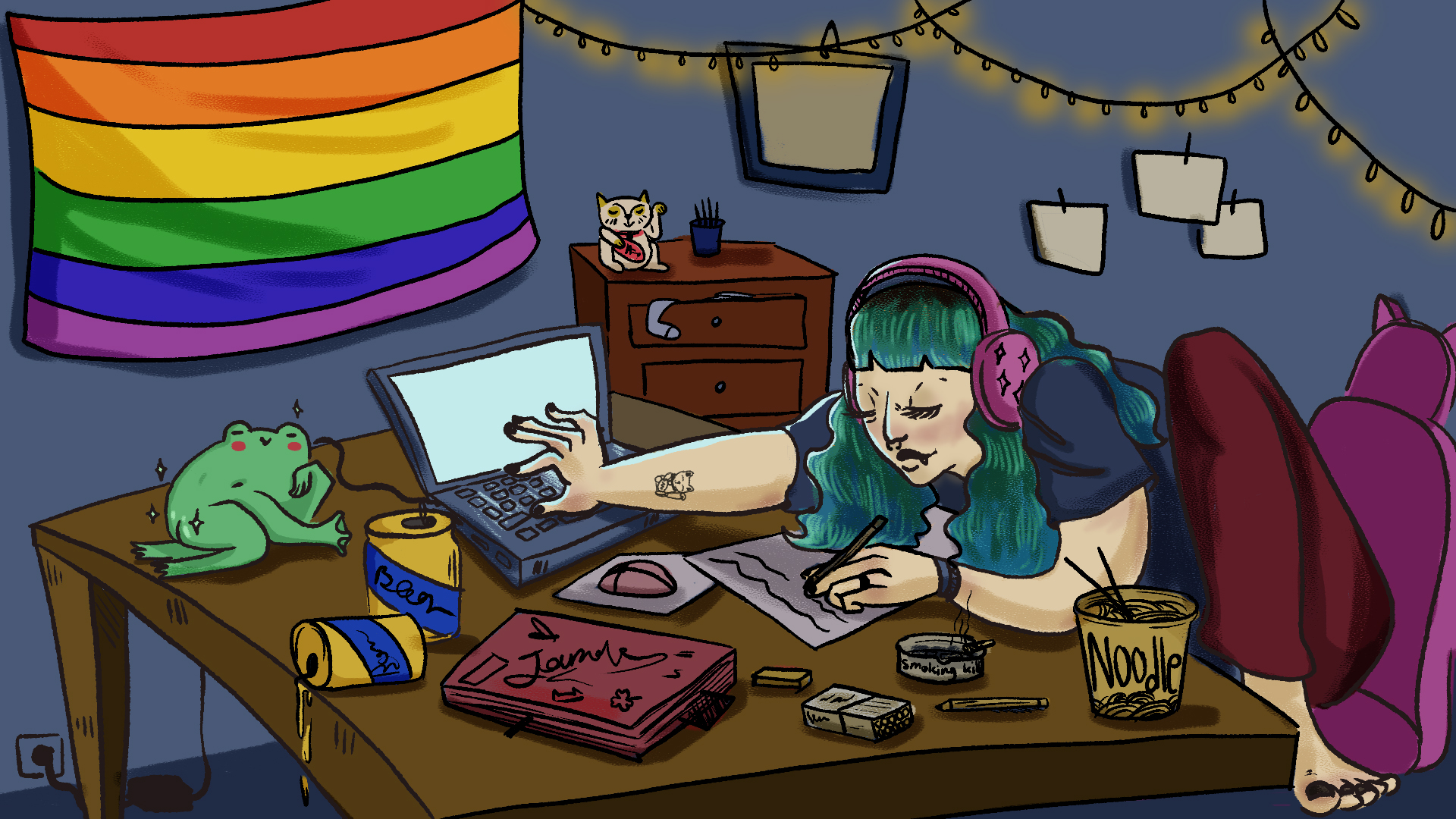 Illustration of Haniyeh working at her desk